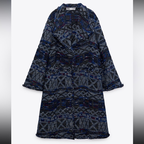 ZARA Fluid jacquard coat with lapel collar and long sleeves. LIMITED EDITION Med - Picture 2 of 10